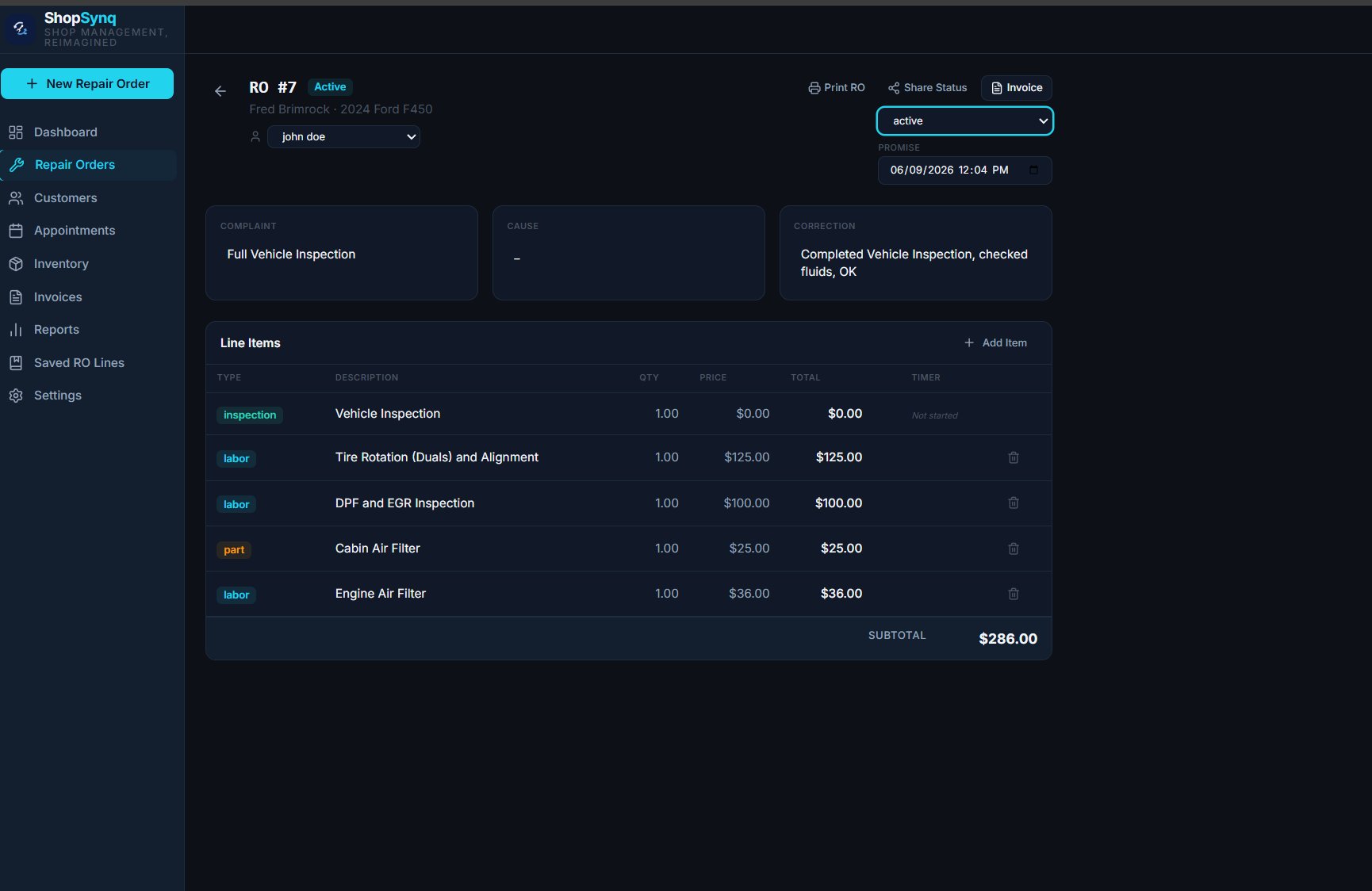 ShopSynq Repair Order